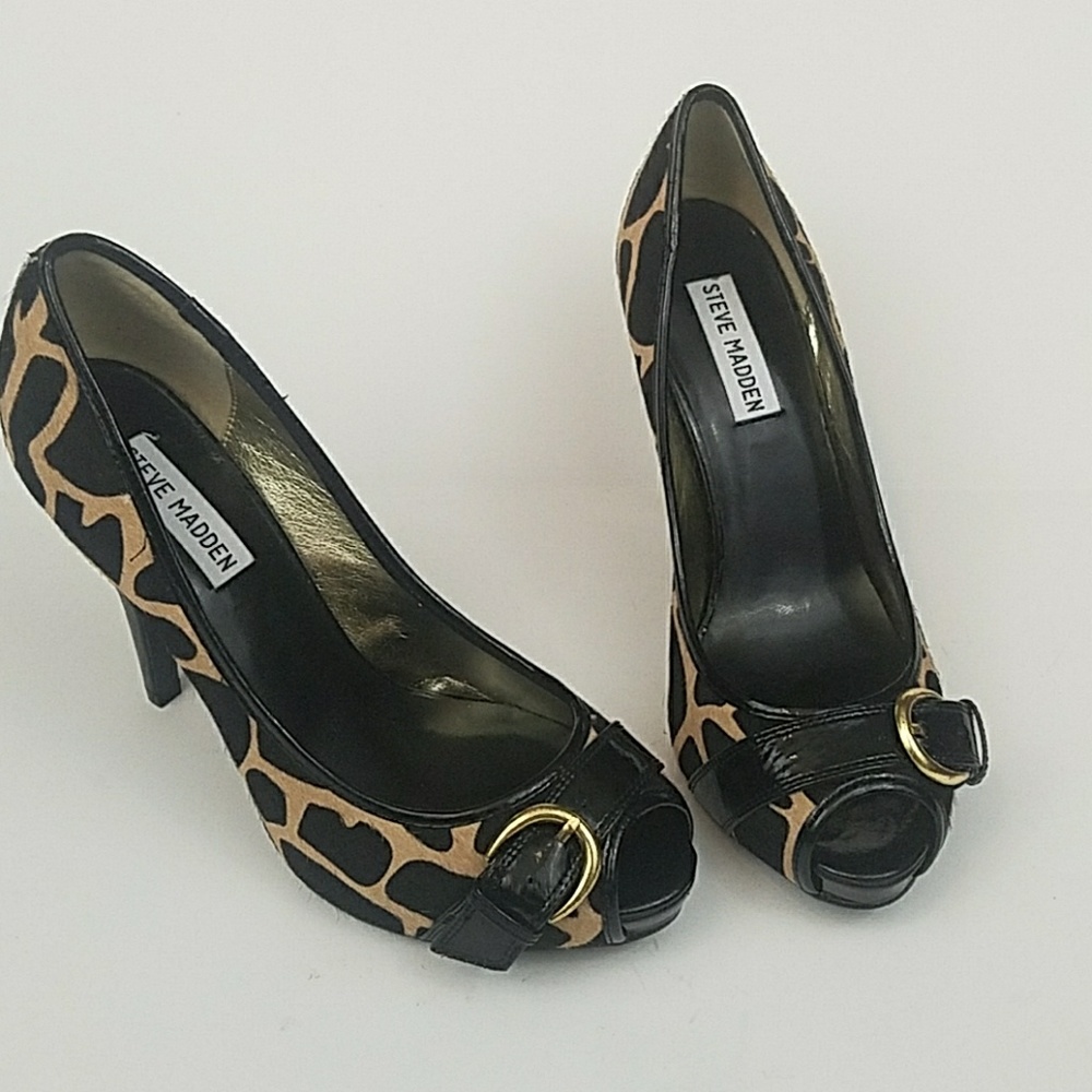 Steve Madden Lezlie Faux Fur Peep Toe Pumps 8M